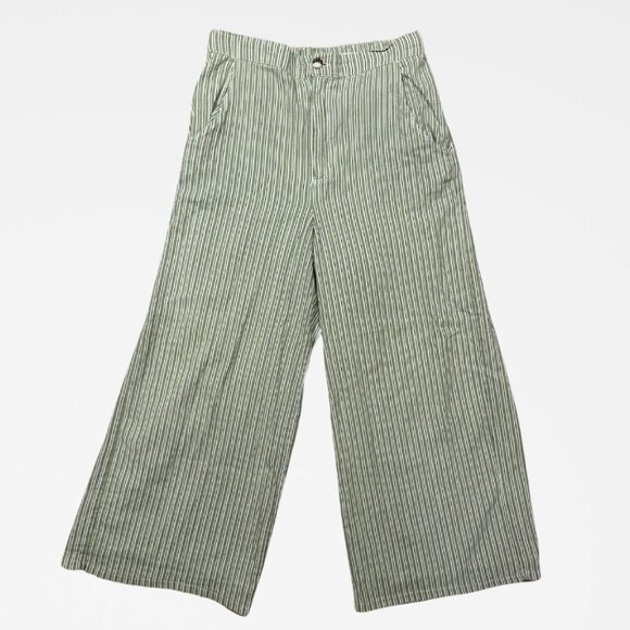 Hollister - Woman’s Large - Green White Stripes - Linen Cotton Blend Capri Pant - Picture 1 of 7